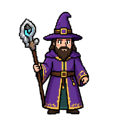 Faça um de um mago personagem de um jogo 2D em pixel-