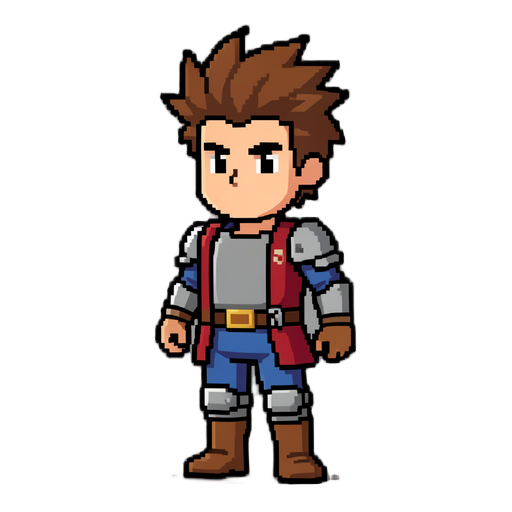 faça um de um cavaleiro sem capacete com cabelos espetados em pixel