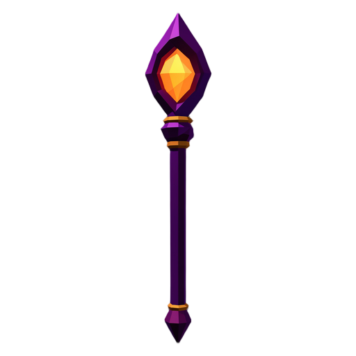crie o design de um cajado mágico original para o mago bobo da corte das imagens anexadas. use o personagem como referência de paleta, formas e atmosfera. mostre somente o cajado. o design deve transmitir elegância sombria, teatralidade e mistério. precisa parecer um objeto pessoal de um feiticeiro