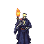 animacion spritesheet de andar y atacar para un esqueleto sin armadura solo portando una antorcha, una espada oxidada y unas telas rrotas como ropa