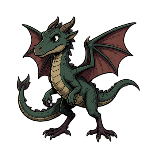 character design of a young dragon for a dark 2d survival game. gothic storybook illustration style: scratchy uneven black ink lines, visible crosshatching in the shadows, pencil and ink texture on old paper, dark whimsical mood like an eerie children's book. spindly legs, slightly crooked exaggerat