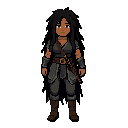 a full-body female dark fantasy dungeon adventurer and samurai swordswoman, designed as a memorable rpg character with a strong and readable silhouette.  adult woman with warm brown skin, deep blue eyes, very long messy black hair reaching far below her waist, naturally tangled and slightly unkempt 
