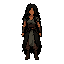 a full-body female dark fantasy dungeon adventurer and samurai swordswoman, designed as a memorable rpg character with a strong and readable silhouette.  adult woman with warm brown skin, deep blue eyes, very long messy black hair reaching far below her waist, naturally tangled and slightly unkempt 