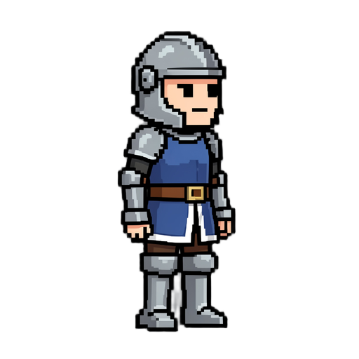 of a 2d pixel knight character, side view, idle stance, white background