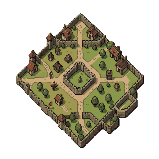 crie uma imagem de um mapa de um feudo medieval fictício para um rpg 2d em pixel art chamado “caminho do renascimento”.  a imagem deve representar uma região medieval vista de cima, como um mapa explorável de um jogo de rpg.  estilo: - pixel art medieval de alta qualidade. - visão superior/top-down.