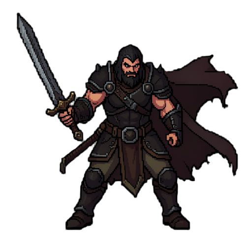 I want a great sprit of a warrior class berserk with a two hand sword 2D for a game Top down world My game is dark fantasy/fantasy, i want somethin more dark i want more pixel 2dbut not generic one