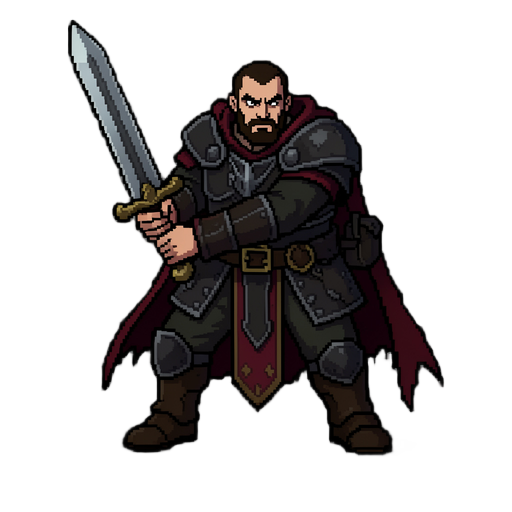 of a warrior class berserk with a two hand sword 2D for a game Top down world My game is dark fantasy/fantasy, i want somethin more dark i want more pixel 2d
