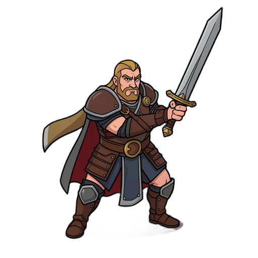 of a warrior class berserk with a two hand sword 2D for a game Top down world