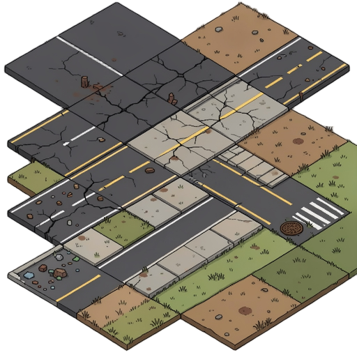THERE IS NO HOPE — RIVERTON BASE TILESET 01 Create a modular isometric pixel- ground tileset for the game "There Is No Hope", a dark society-management survival game set several weeks after a zombie apocalypse. SETTING: Riverton, a contemporary small-to-mid-sized American city. CORE PRINCIPLE: "This is not a wasteland. This is a recently dead city." The infrastructure should still be recognizable and mostly intact, but maintenance has stopped and early signs of societal collapse are visible. CAMERA / PERSPECTIVE: TRUE 2:1 ISOMETRIC ORTHOGRAPHIC VIEW. No perspective distortion. No vanishing point. Parallel world edges must remain parallel. TILE STANDARD: Each logical ground tile uses a 64x32 pixel isometric diamond footprint. All tiles must align perfectly to the same 2:1 isometric grid. PIXEL STYLE: Detailed handcrafted pixel . Grounded and realistic. Dark, mature and slightly oppressive. Sharp pixel edges. Consistent pixel density. Readable at gameplay scale. No painterly . No photore