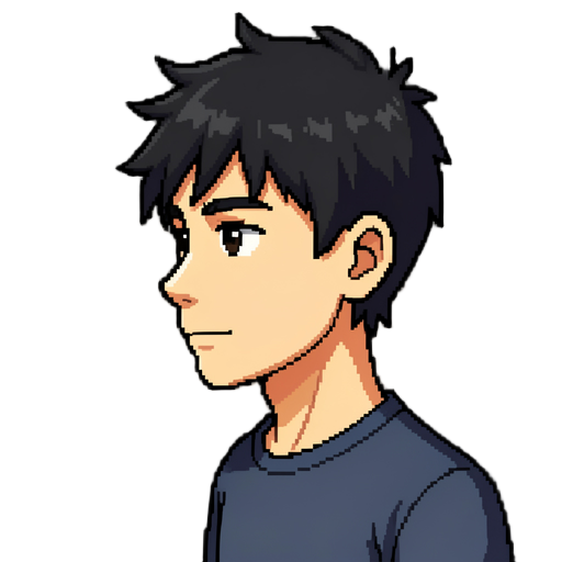 create a highly detailed, handcrafted 2d pixel art character sprite for an rpg maker game, using the attached image as the exact visual reference.  **native sprite frame: 96 × 96 pixels.**  preserve the original character's identity: a teenage boy with short, slightly messy black hair, warm light-br