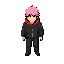 create yuji itadori from jujutsu kaisen in classic tibia/grand line adventures pixel art style, with pink spiky hair, black uniform, red hood, top-down mmorpg perspective, crisp pixels, and transparent background.