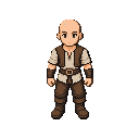 create a modular 2d pixel art rpg character base inspired by the universal lpc (liberated pixel cup) character style.  character base:  - young adult male fantasy rpg character. - bald head, completely without hair. - natural human body proportions matching classic lpc sprites. - neutral facial expr