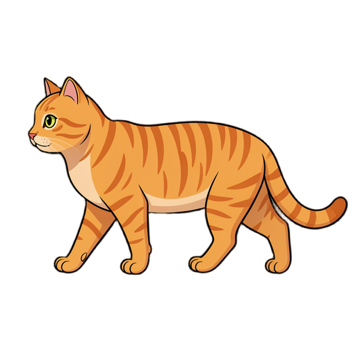 realistic orange tabby cat, full body, strict side view facing left. natural adult cat proportions, four distinct legs, anatomically correct joints and tail. smooth 8-frame walking animation with realistic paw movement, stable body proportions and no sliding feet. clean 2d style, transparent backgro