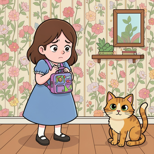 withdrawn niece and the cat off to the side