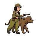 "a 2d retro pixel art sprite sheet of a young female indonesian freedom fighter character named srikandi for a 1945 independence war game, metal slug detailed pixel art style. she wears a vintage 1940s scout volunteer uniform with loose trousers and a red-and-white neckerchief, carrying a hand gun