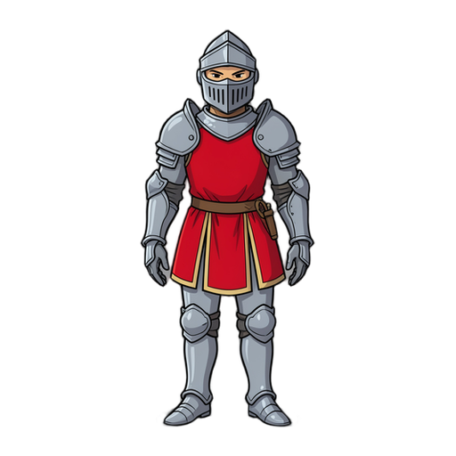 knight in silver armour with a red tabard