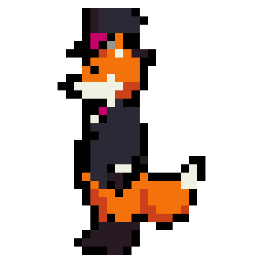 a fox furry character (animal humanoid) with a tophat and bowtie but no tail