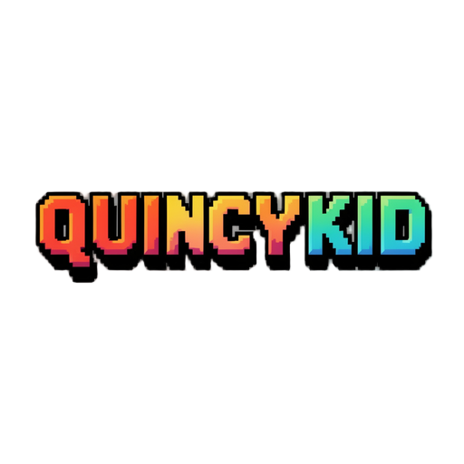  "quincykid" written in pixel game font