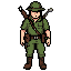 personagem caçador, top down em todas as 4 direções, com uma característica em comum aos três que faça parte do meu jogo, sem erros, poucos detalhes, voltado para o público de 14 anos, casual pixelart 32x32 estilizado