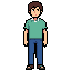 Rotate it: all 8 directions. Convert the uploaded character into high-quality 2D pixel art for a video game sprite. Preserve the original character's identity, hairstyle, clothing, colors, proportions,