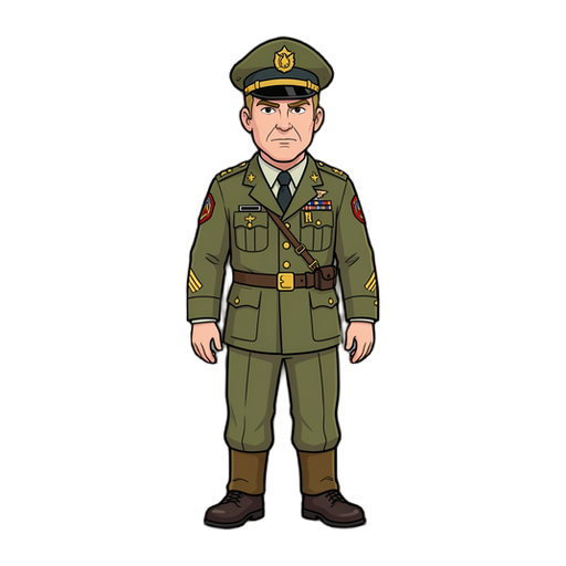 Authoritarian American general; he assigns missions and issues orders