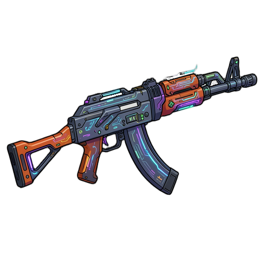 Create a high-tech, cyberpunk-style AK-47 featuring integrated technological effects.