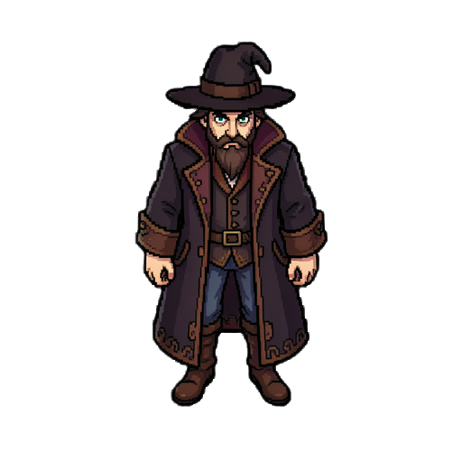 victorian ocultist male character, top down pixel