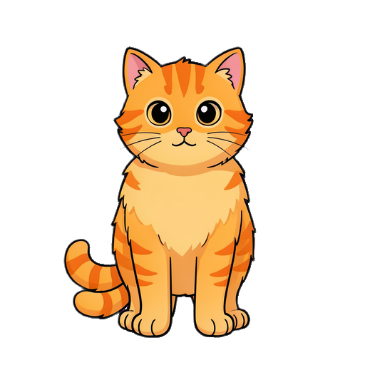 fluffy orange tabby cat, cartoon style