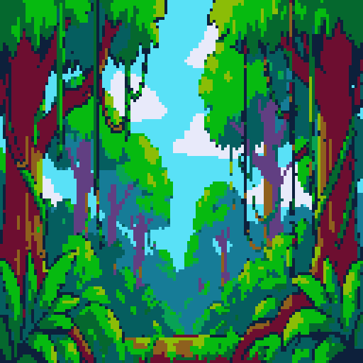 jungle trees and vines with clouds in the background