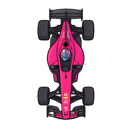 a strict 2d top-down view clean vector sprite of a stylized formula 1 racing car, seen directly from directly above, perpendicular bird's-eye view, smooth flat graphic design, zero perspective tilt, clean thick black outlines, crisp vector art style. the car is oriented vertically pointing upwards, 