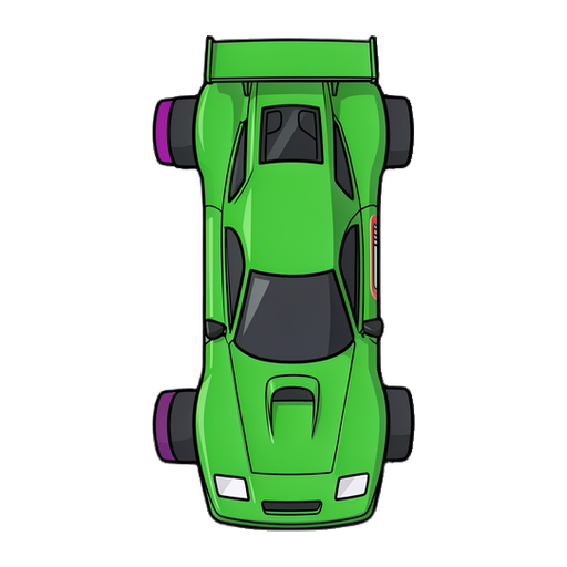 a strict 2d top-down view clean vector sprite of a green 1980s stock race car inspired by chick hicks, seen directly from directly above, perpendicular bird's-eye view, smooth flat graphic design, zero perspective tilt, clean thick black outlines, crisp vector art style. the car is oriented vertical