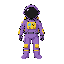 an purple astronaut. with a case yellow