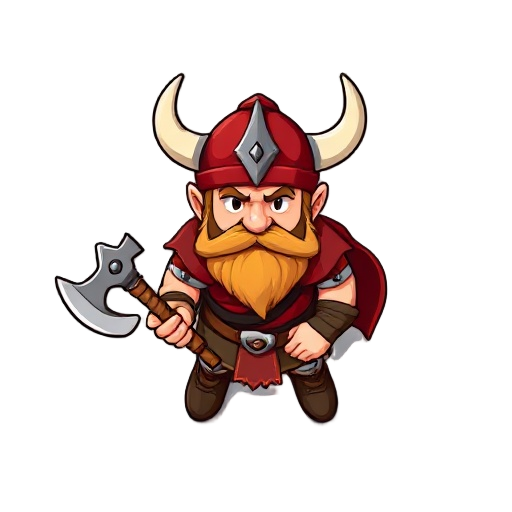 viking in a red helmet and with an axe in his hands