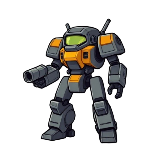 pixelated biped mech robot with cannons instead arms