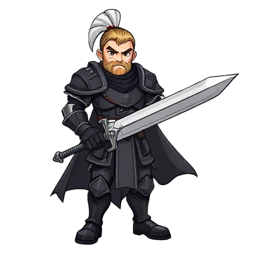 male warrior in black armor wielding a greatsword