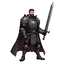male warrior in black armor wielding a greatsword