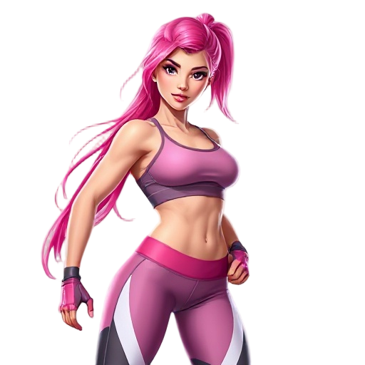 a stunning athletic young woman with vibrant pink hair, toned and fit body, wearing stylish modern sportswear (e.g., crop top and leggings), dynamic confident pose, soft natural lighting, high detail, realistic rendering, professional photography quality,
