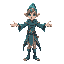 full body of an elf aqua magician with open arms with bending leg