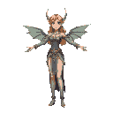 full body of elven goddess with open arms, side view