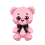 cute pink teddy bear with black ribbon, big eyes, habbo style