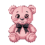 cute pink teddy bear with black ribbon, big eyes, habbo style, thick black lines