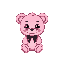 cute pink teddy bear with black ribbon, big eyes, black lines