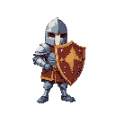 a knight with iron armour and shield