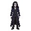 a very stylish and dark vampire with long hair, and a pale face, in dark clothes
