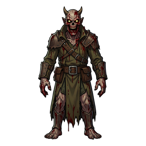 medieval blood infested ghoul with doom style  graphic, make the ghoul realistic in color and very gore