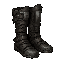 dark fantasy roguelite, single object centered, rare watchman boots with reinforced steel soles and layered leather wrappings, asymmetrical semi-isometric front view silhouette, subtle teal-gray wear patterns from endless patrols, gritty tower ascent aest