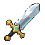 legendary holy sword, shining silver blade with golden crossguard, faint blue sacred glow, pristine but ancient look, dark fantasy soulslike roguelike item icon, centered, high contrast, clear silhouette, transparent background, sharp pixels, no blur, no 