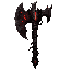 dark fantasy roguelite, single object centered, colossal devastating axe with jagged obsidian-steel head fractured by glowing crimson cracks, asymmetrical brutal silhouette, epic destructive weapon, chained metal reinforcements and torn leather bindings a