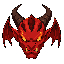 red winged demon head, curved horns, burning eyes, not a skull, not a skeleton, not a generic demon