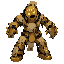 humanoid made of chained coins and contracts, hungry face, debt runes, not a skull, not a skeleton, not a generic demon